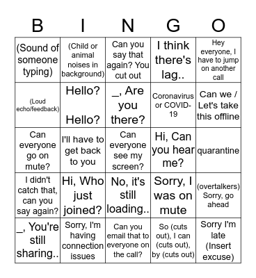 Conference Call Bingo Card