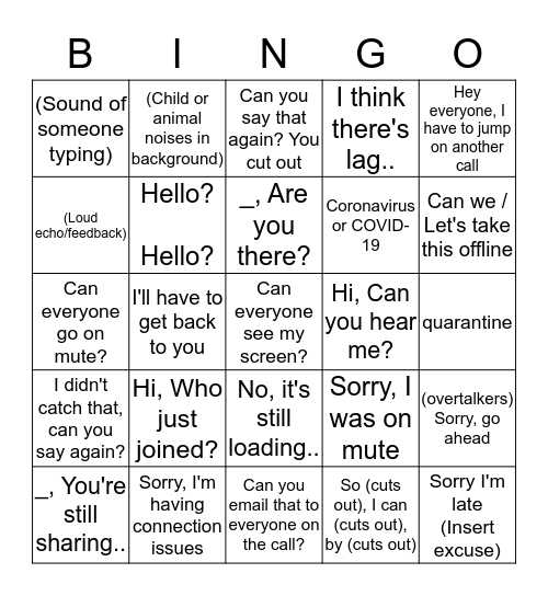 Conference Call Bingo Card