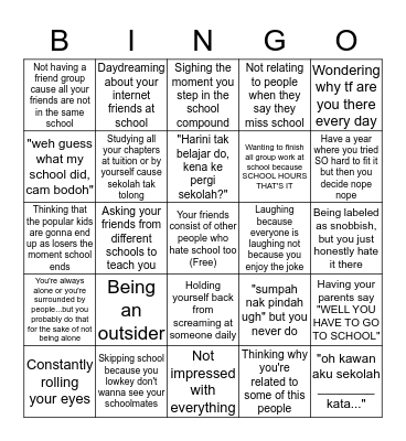 Lowkey Hating Your High School Bingo Card