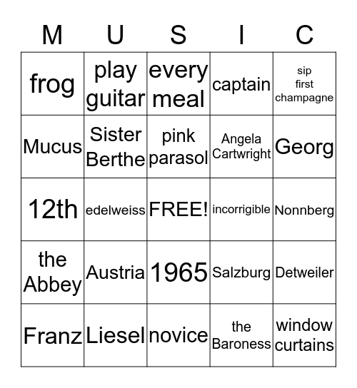 The Sound of Music Bingo Card