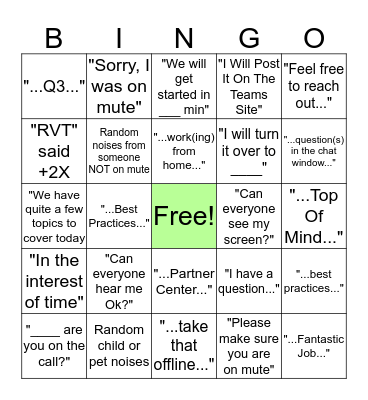 DR Community Call Bingo Card