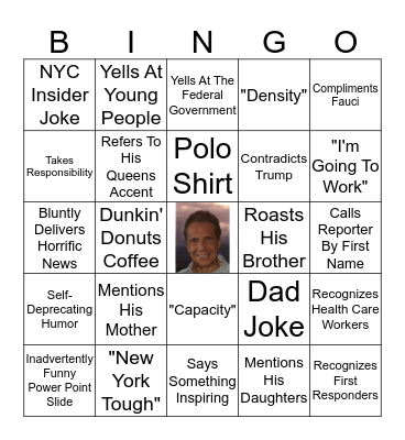 Governor Andrew Cuomo Press Conference Bingo Card