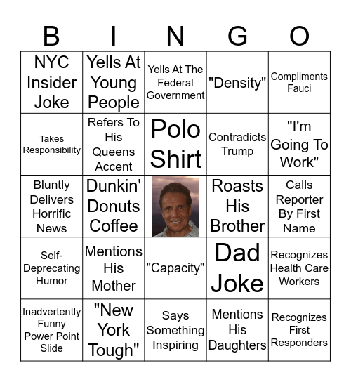 Governor Andrew Cuomo Press Conference Bingo Card