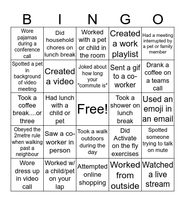 People Safety Remote Work Bingo Card