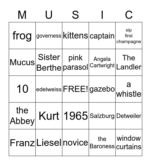 The Sound of Music Bingo Card