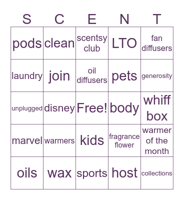 Scentsy Bingo Card