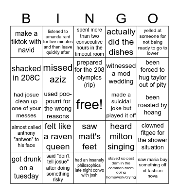 208 Bingo Card