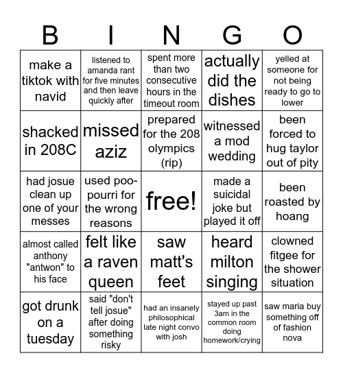 208 Bingo Card