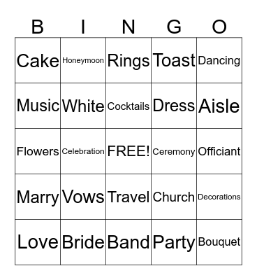 Bridal Shower Bingo Card