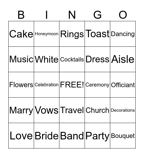 Bridal Shower Bingo Card