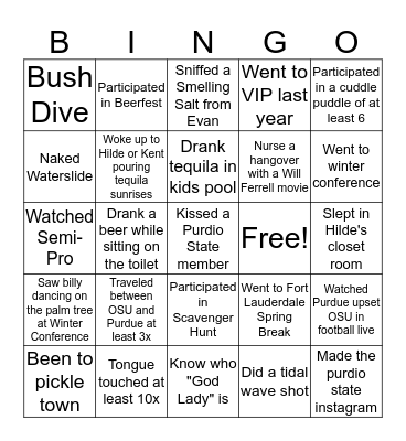 PURDIO STATE BINGO Card