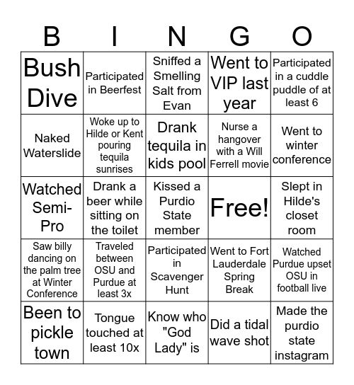 PURDIO STATE BINGO Card