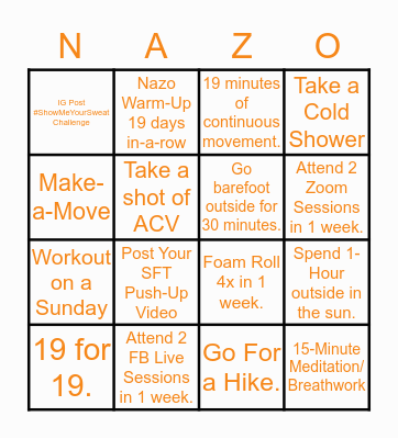 Nazo Kicks Covid Bingo Card