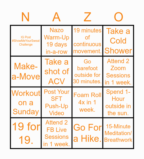 Nazo Kicks Covid Bingo Card