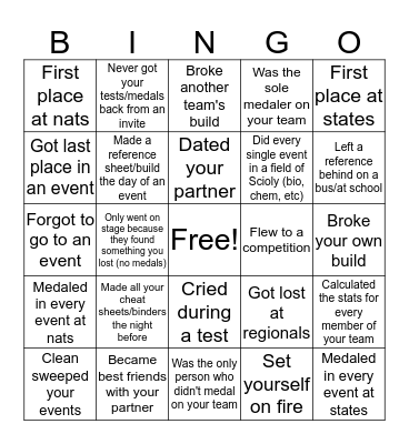 Science Olympiad Bingo Card