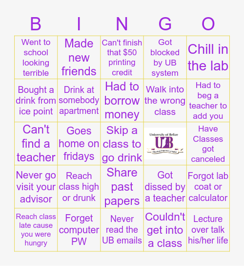 UNIVERSITY OF BELIZE Bingo Card