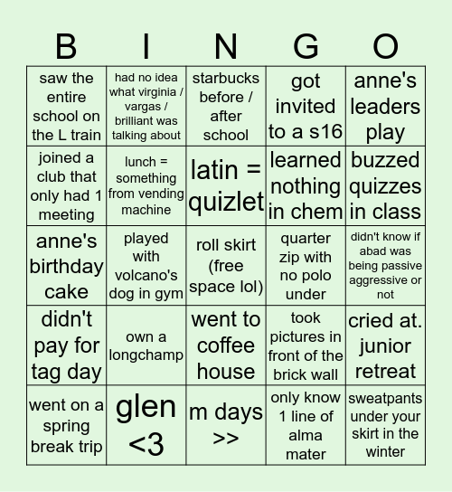 nd bingo (better version) Bingo Card