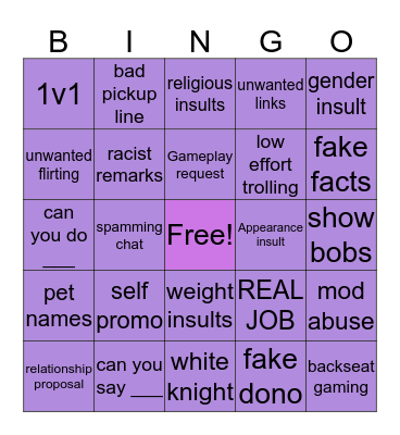 Troll Bingo! Bingo Card