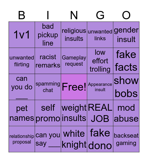 Troll Bingo! Bingo Card