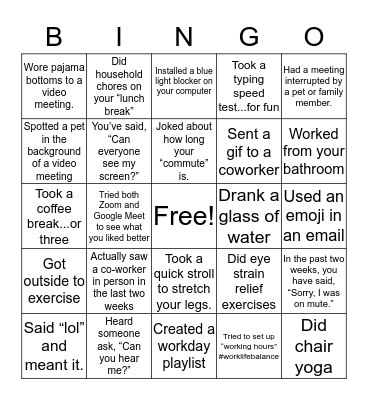 Remote Learning Bingo Card