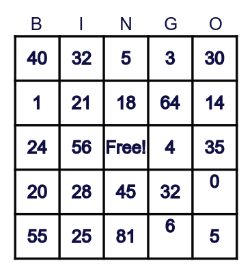 Grade 3 Multiplication Bingo Card