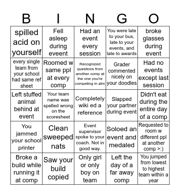 Science Olympiad Bingo Card