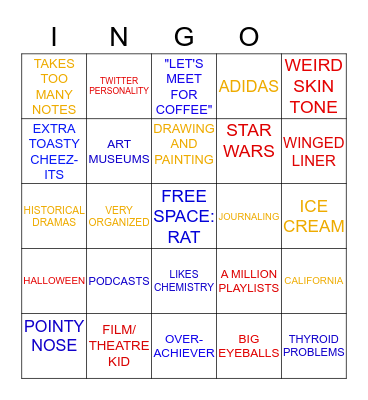 Nikki Bingo Card