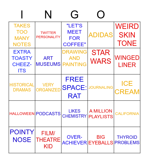 Nikki Bingo Card
