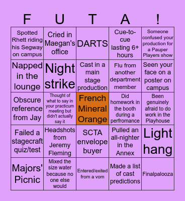 Furman Theatre Bingo Card