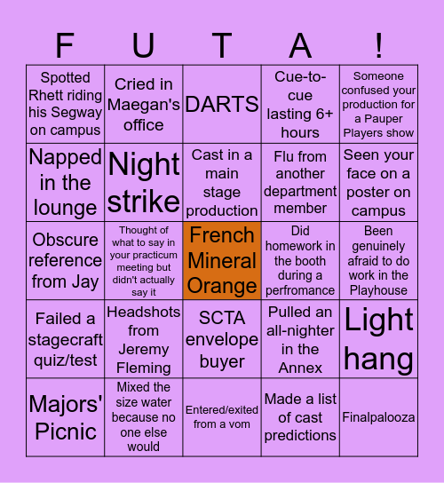 Furman Theatre Bingo Card