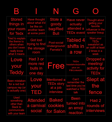 TEDxCMU Bingo Card
