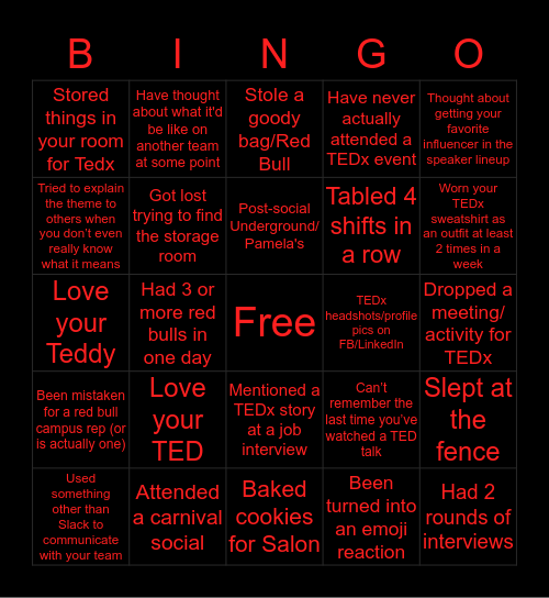 TEDxCMU Bingo Card