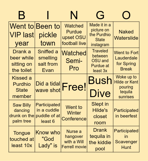 Purdhio State Bingo! Bingo Card