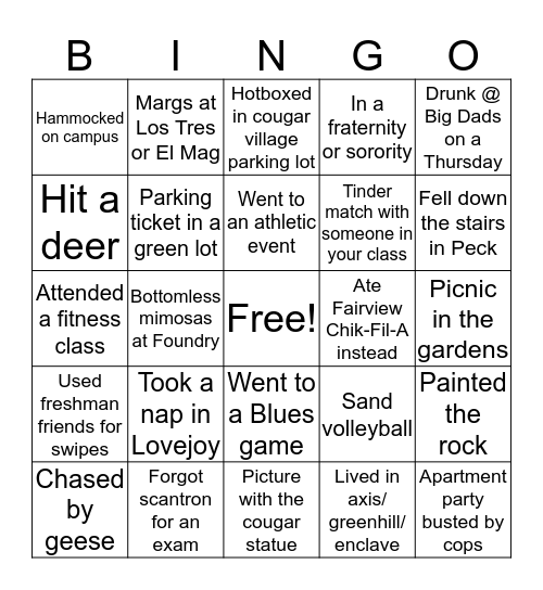SIUE BINGO Card