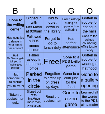 Princeton Day School Bingo Card