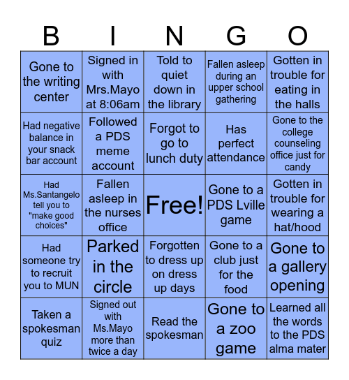 Princeton Day School Bingo Card