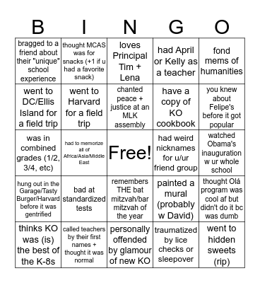 King Open Bingo Card