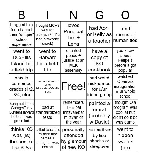 King Open Bingo Card