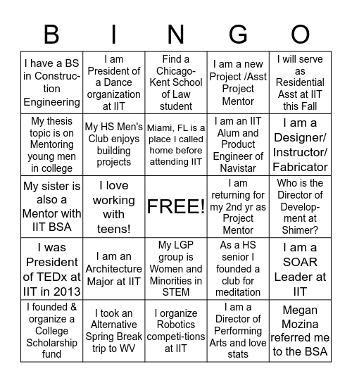 Who Is in the Room? Bingo Card
