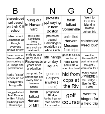 Cambridge Bingo Card