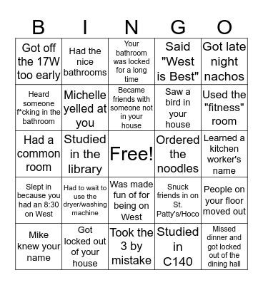 WEST CAMPUS Bingo Card
