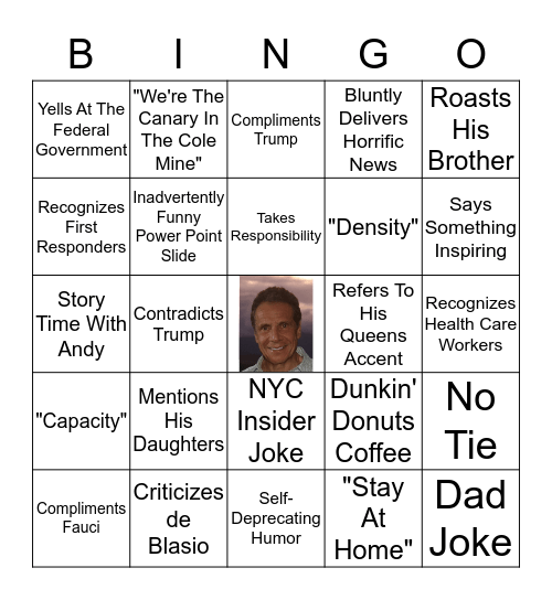 Governor Andrew Cuomo Press Conference Bingo Card