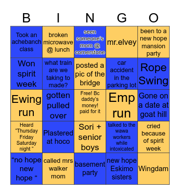 New Hope Bingo Card