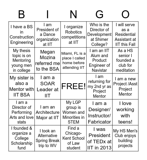 Who is in the Room? Bingo Card