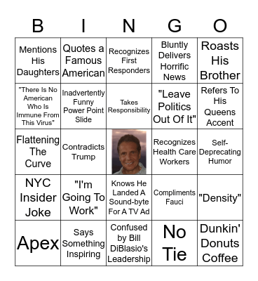 Governor Andrew Cuomo Press Conference Bingo Card