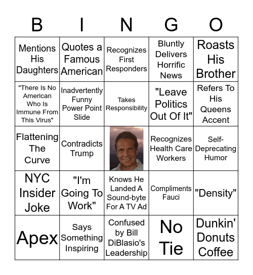 Governor Andrew Cuomo Press Conference Bingo Card