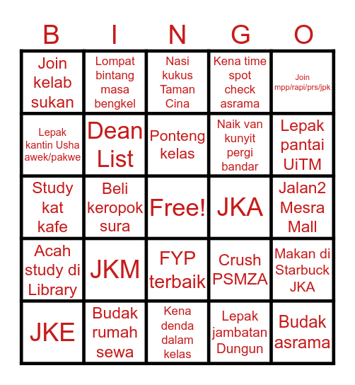 PSMZA Bingo Version Bingo Card