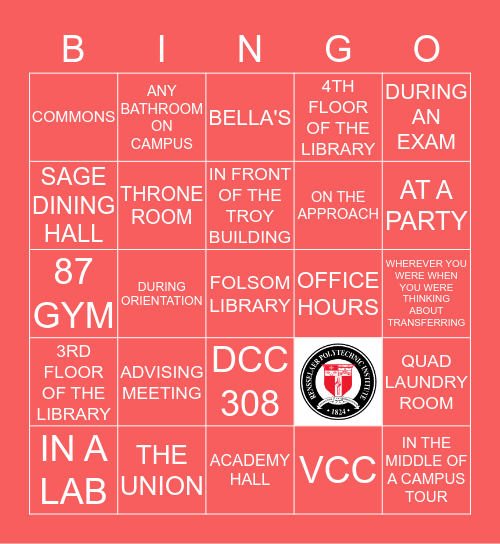 WHERE AT RENSSELAER HAVE YOU CRIED? Bingo Card
