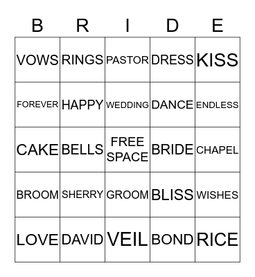 SHERRY'S BRIDAL BINGO Card