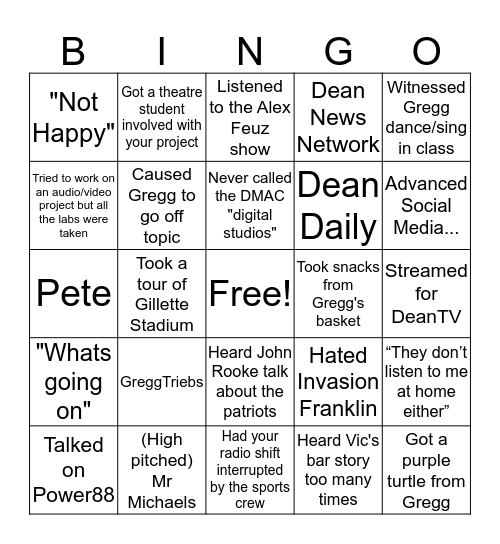 Dean College: Communications Major Bingo Card